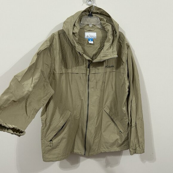 90s Y2K Columbia Dad Jacket Tan Lightweight Hooded Jacket Zip Pockets Mens 2XL - Picture 2 of 14